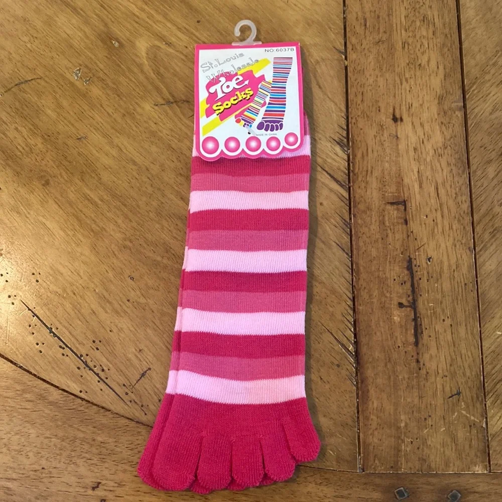 Multi-Colored Pink Striped Toe Socks